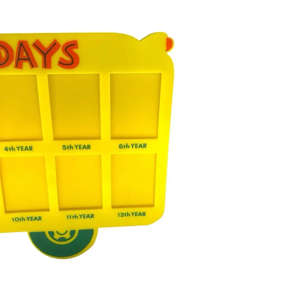 Vintage 80's Yellow Plastic School Bus K-12 Picture Frame JSNY Made In Hong Kong